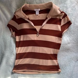 Never worn. Short sleeve. Brown And Beige Striped Shirt.